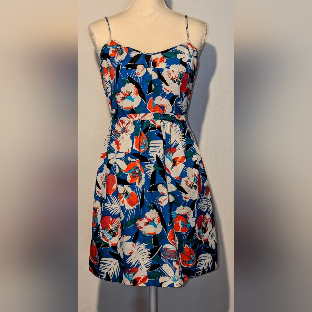 Women's J. Crew dress. Sz.6. NWOT. Blue tropical design. Spaghetti strap.